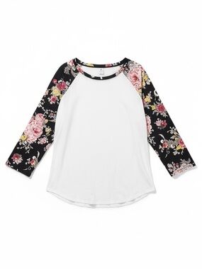 Venley Floral Raglan Tee Top White Black XXL